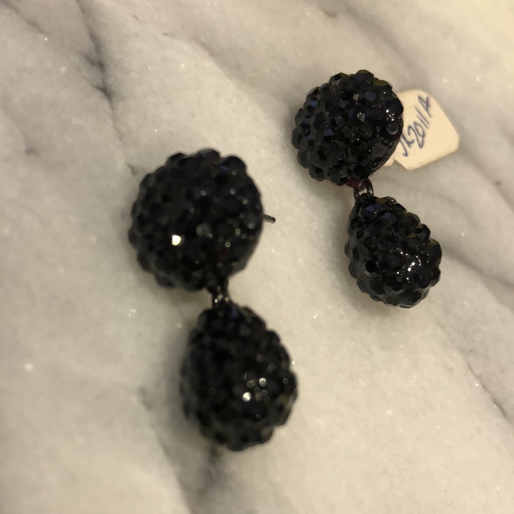 Petite Black Enamel & Jet black Crystal Pear Drop Earrings-pierced